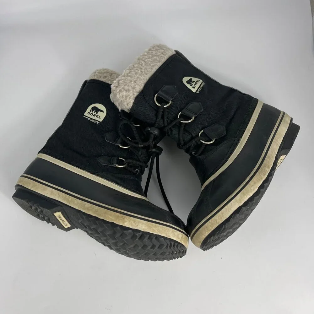 Sorel Youth Waterproof Winter Boots | Size 4 | Black Faux Fur